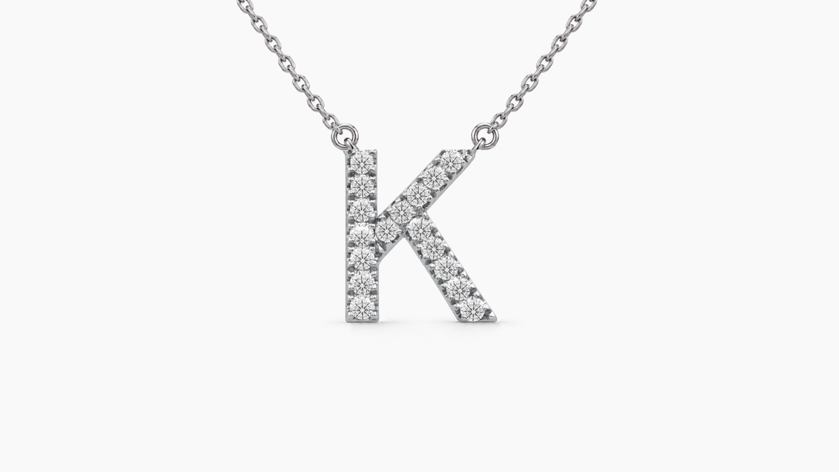 Large Diamond Initial with Chain — K — White Gold
