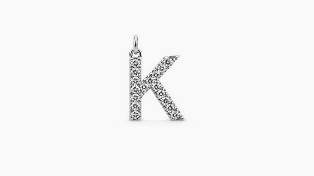 Large Diamond Initial Pendant — K — White Gold
