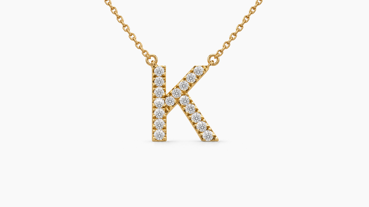 Large Diamond Initial with Chain — K — Yellow Gold