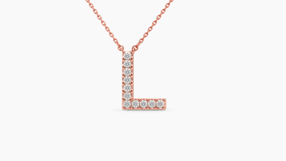 Large Diamond Initial with Chain — L — Rose Gold