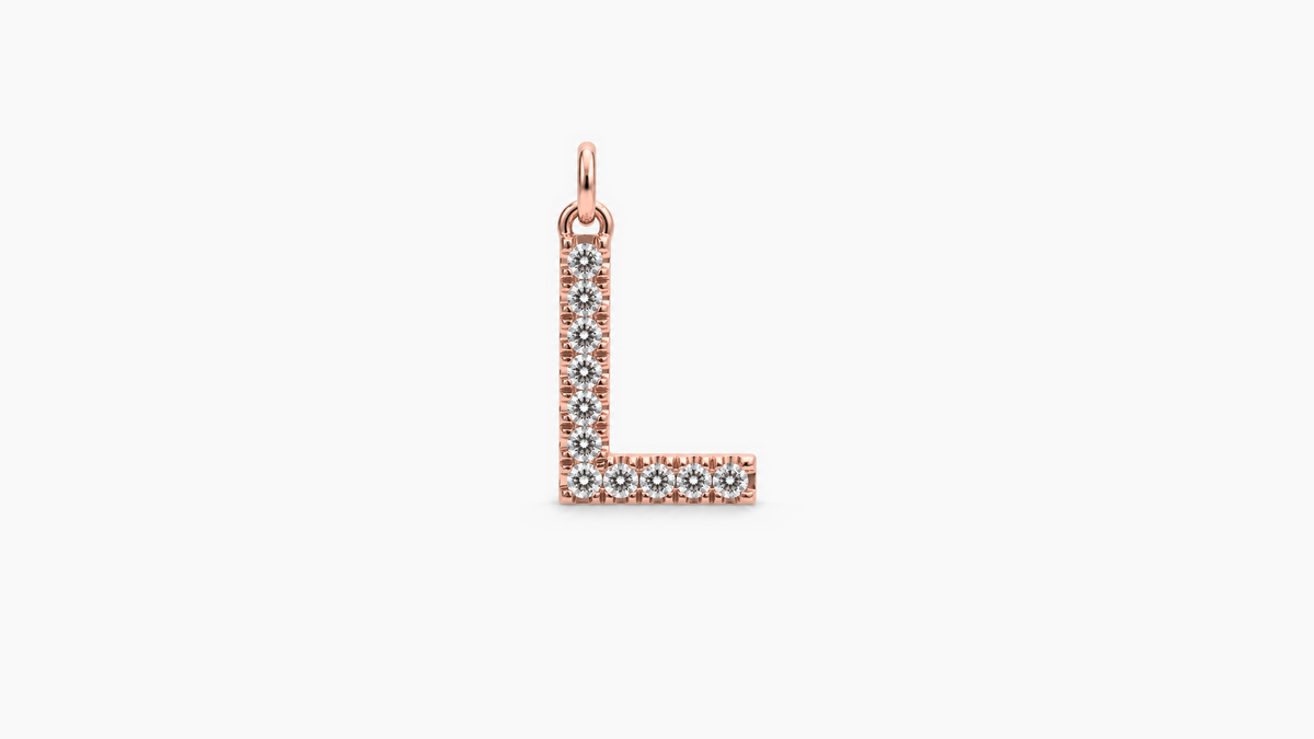 Large Diamond Initial Pendant — L — Rose Gold