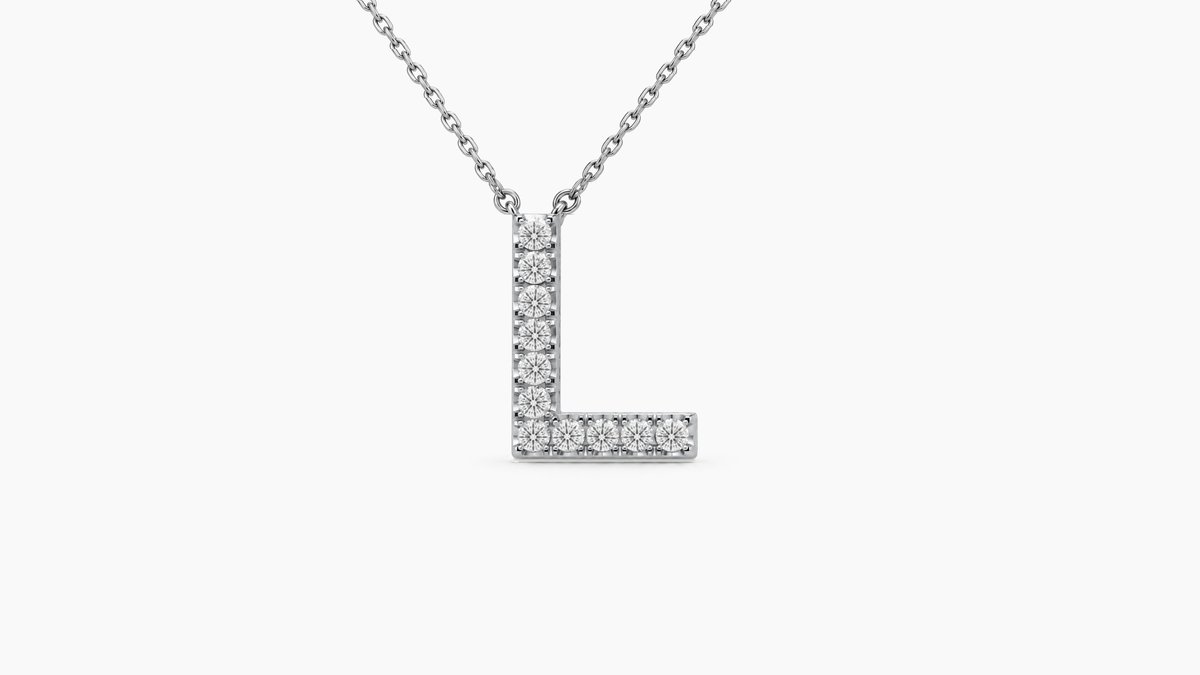Large Diamond Initial with Chain — L — White Gold