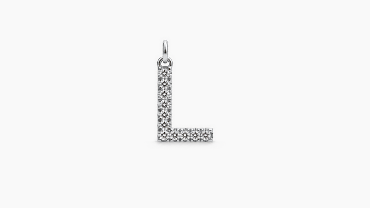 Large Diamond Initial Pendant — L — White Gold