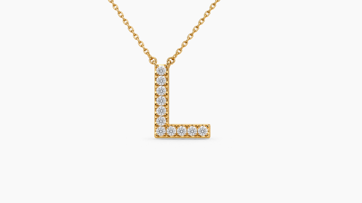 Large Diamond Initial with Chain — L — Yellow Gold