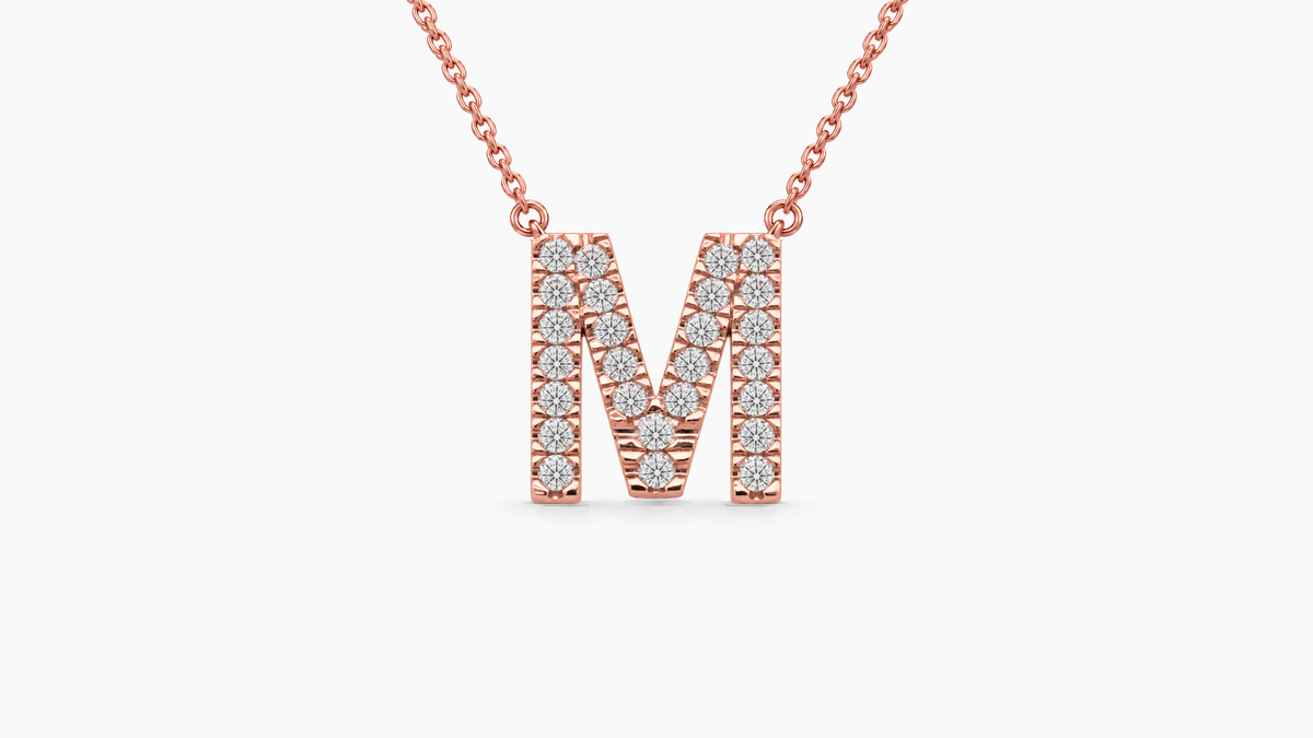 Large Diamond Initial with Chain — M — Rose Gold