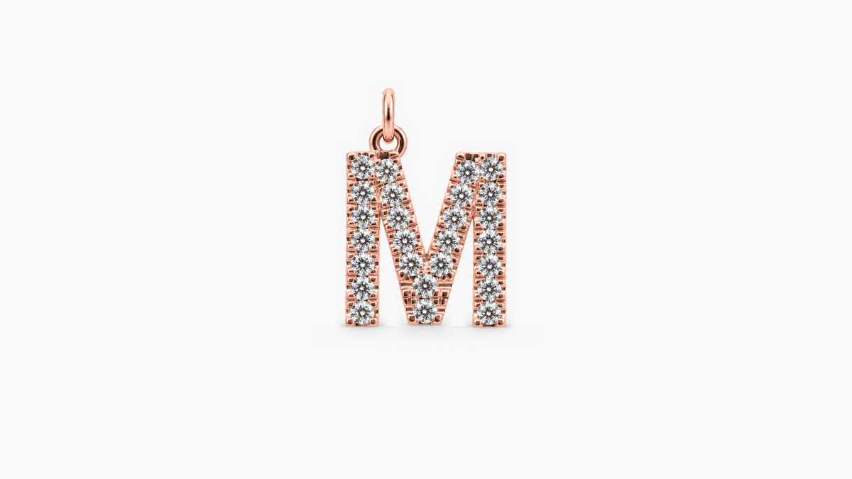 Large Diamond Initial Pendant — M — Rose Gold