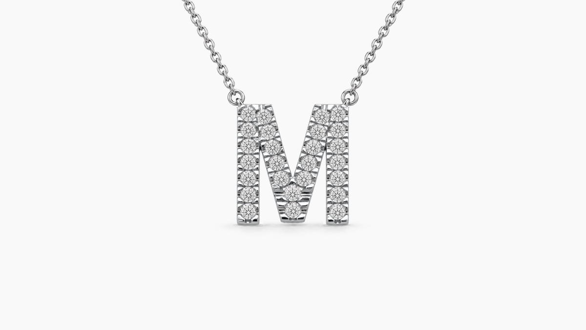Large Diamond Initial with Chain — M — White Gold