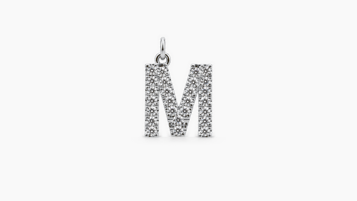 Large Diamond Initial Pendant — M — White Gold