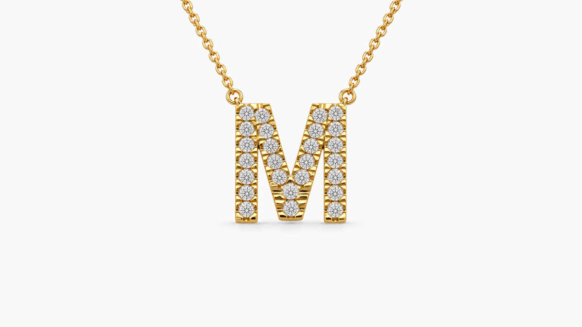 Large Diamond Initial with Chain — M — Yellow Gold