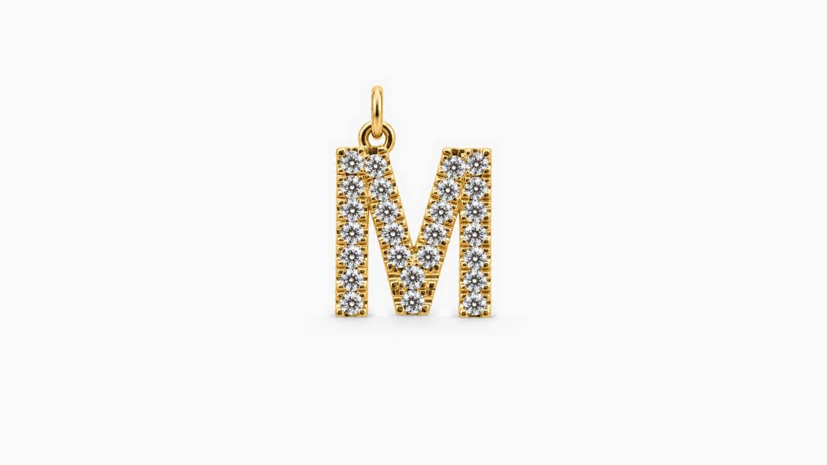 Large Diamond Initial Pendant — M — Yellow Gold