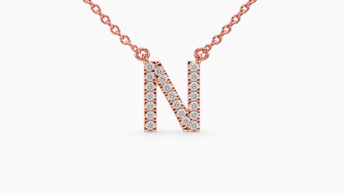 Large Diamond Initial with Chain — N — Rose Gold