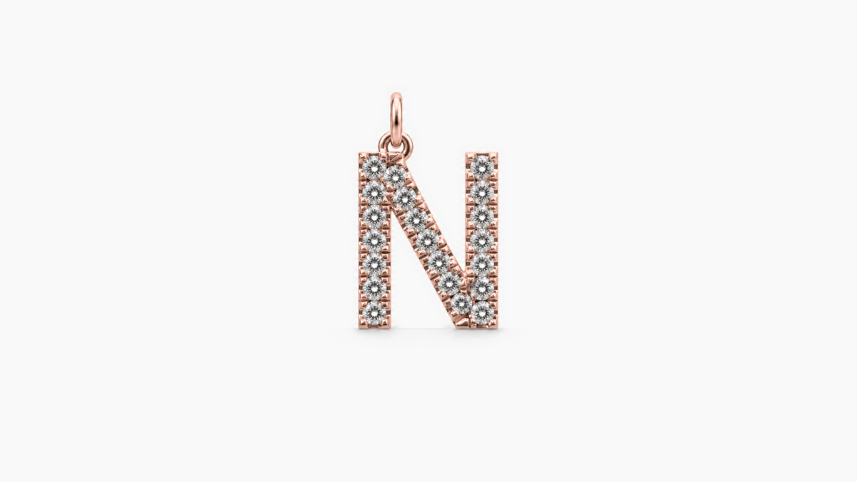 Large Diamond Initial Pendant — N — Rose Gold