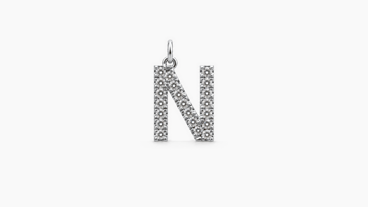 Large Diamond Initial Pendant — N — White Gold
