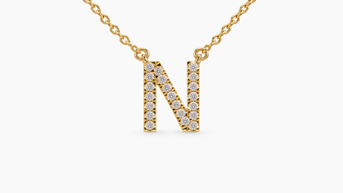 Large Diamond Initial with Chain — N — Yellow Gold