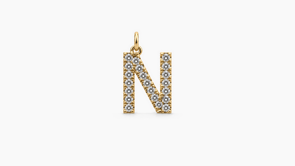 Large Diamond Initial Pendant — N — Yellow Gold