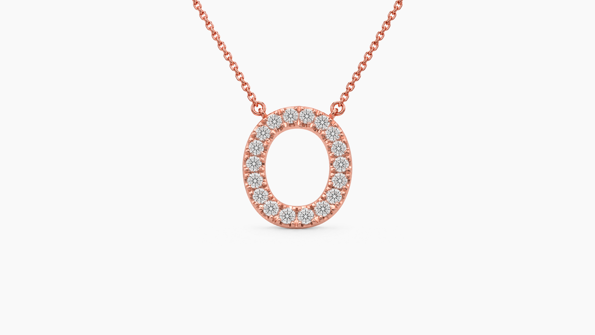 Large Diamond Initial with Chain — O — Rose Gold