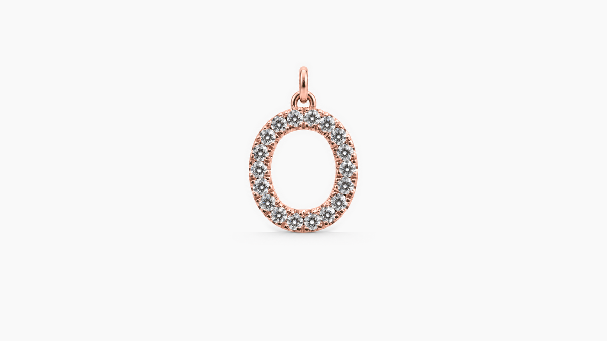 Large Diamond Initial Pendant — O — Rose Gold