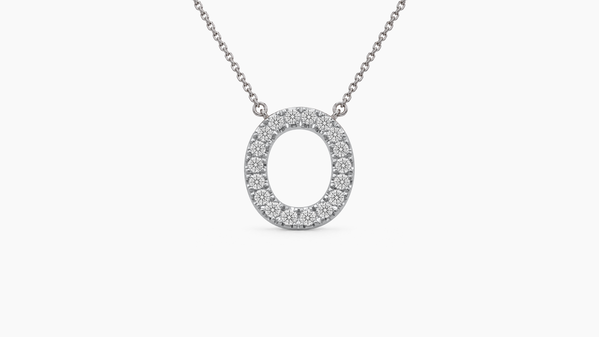 Large Diamond Initial with Chain — O — White Gold