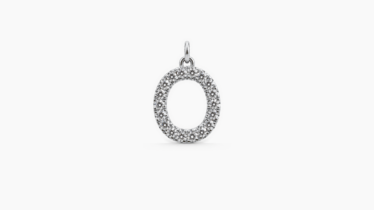 Large Diamond Initial Pendant — O — White Gold