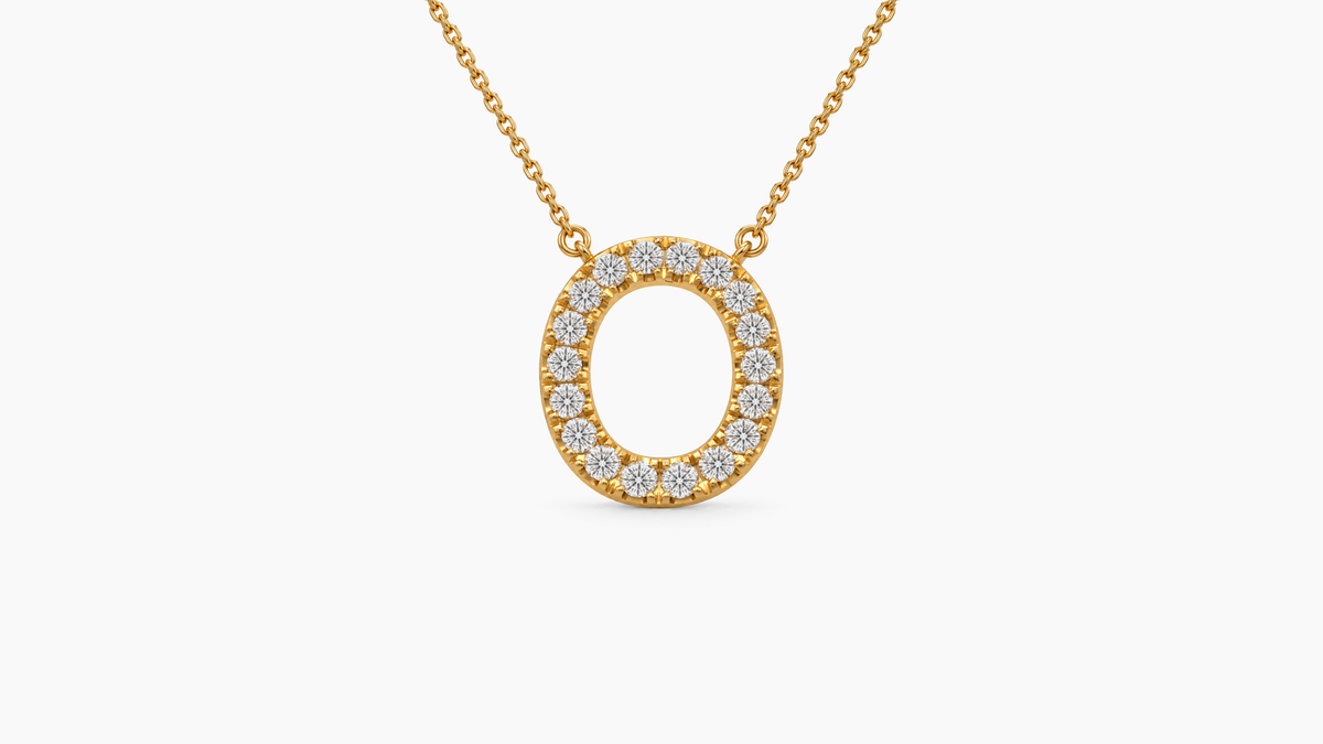 Large Diamond Initial with Chain — O — Yellow Gold