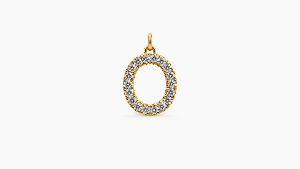 Large Diamond Initial Pendant — O — Yellow Gold
