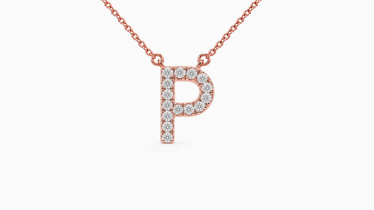 Large Diamond Initial with Chain — P — Rose Gold