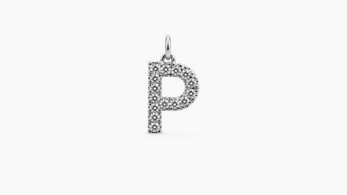 Large Diamond Initial Pendant — P — White Gold