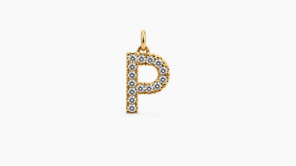 Large Diamond Initial Pendant — P — Yellow Gold