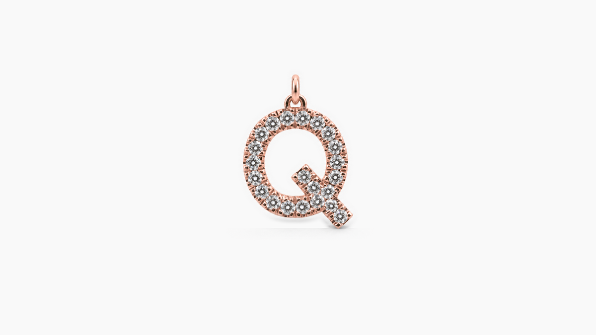 Large Diamond Initial Pendant — Q — Rose Gold