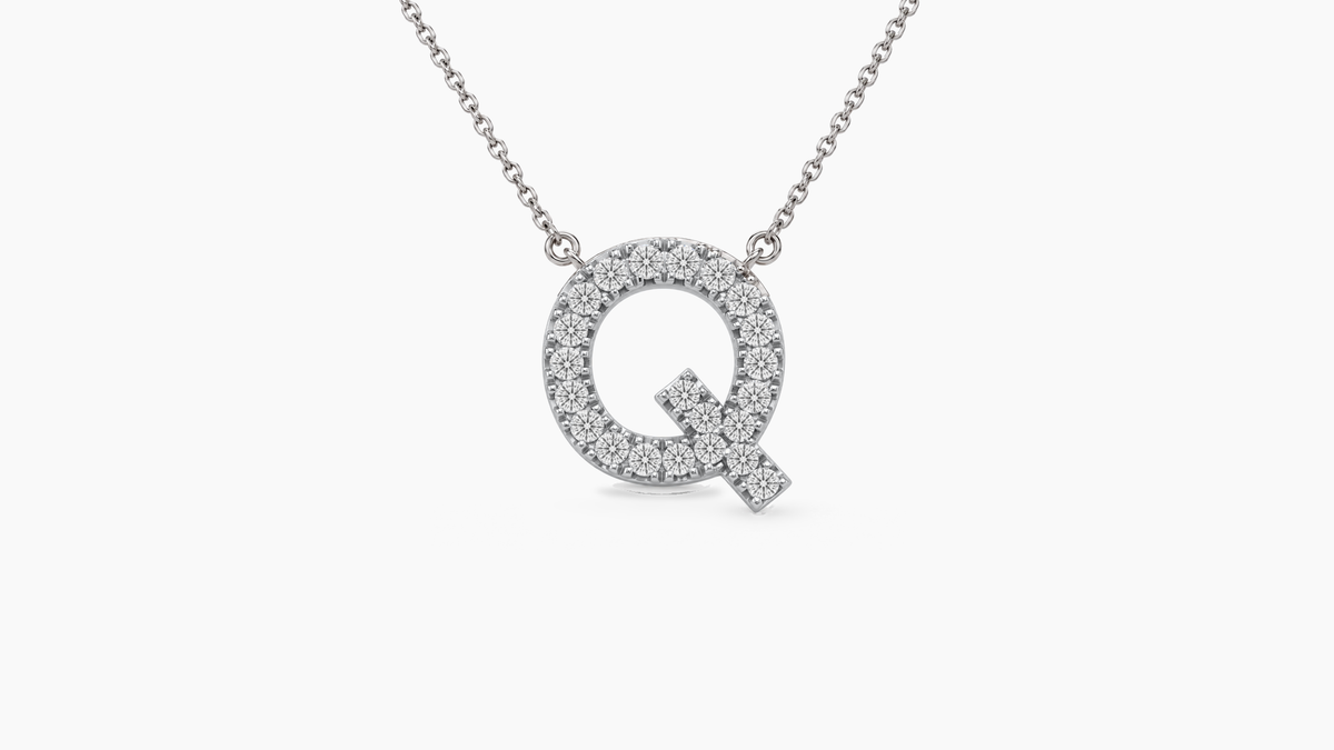 Large Diamond Initial with Chain — Q — White Gold