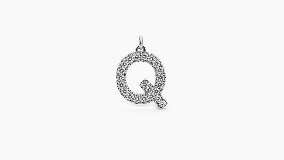 Large Diamond Initial Pendant — Q — White Gold