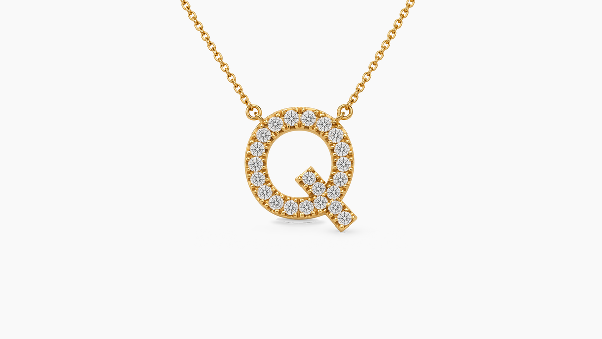Large Diamond Initial with Chain — Q — Yellow Gold