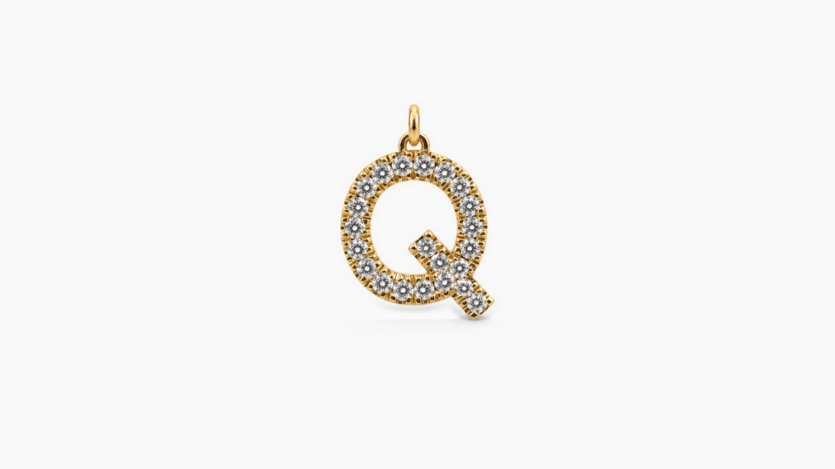 Large Diamond Initial Pendant — Q — Yellow Gold