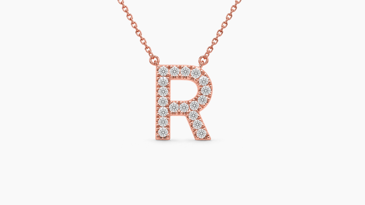 Large Diamond Initial with Chain — R — Rose Gold