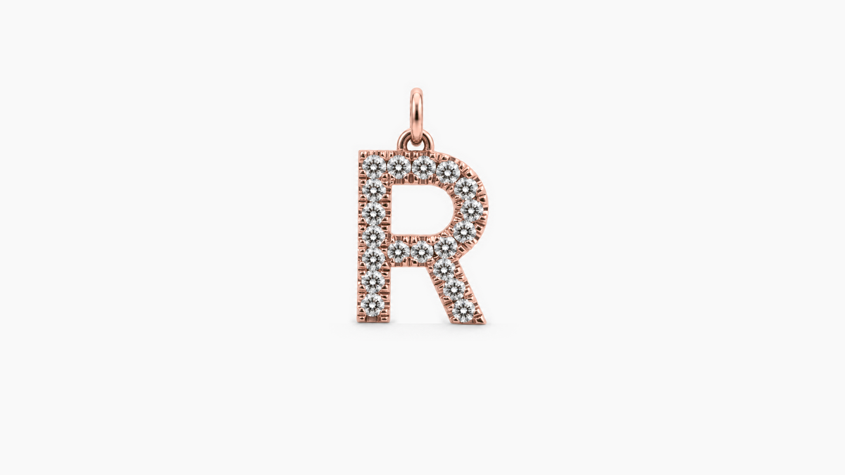 Large Diamond Initial Pendant — R — Rose Gold