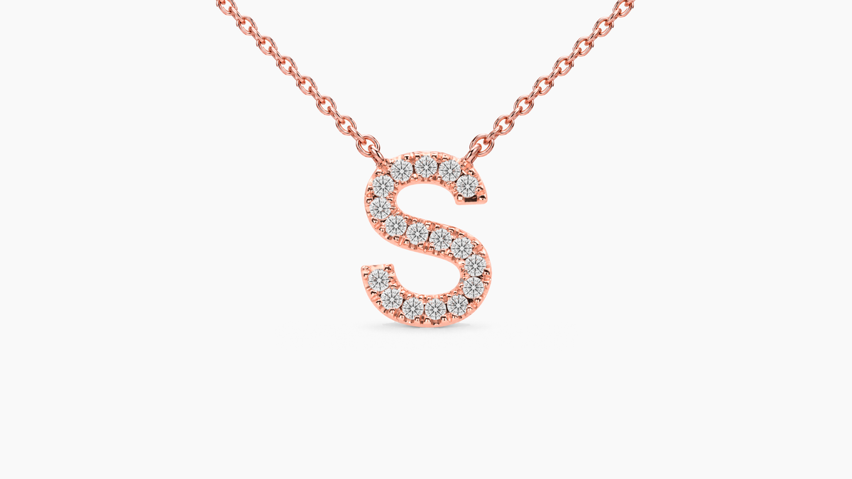 Large Diamond Initial with Chain — S — Rose Gold