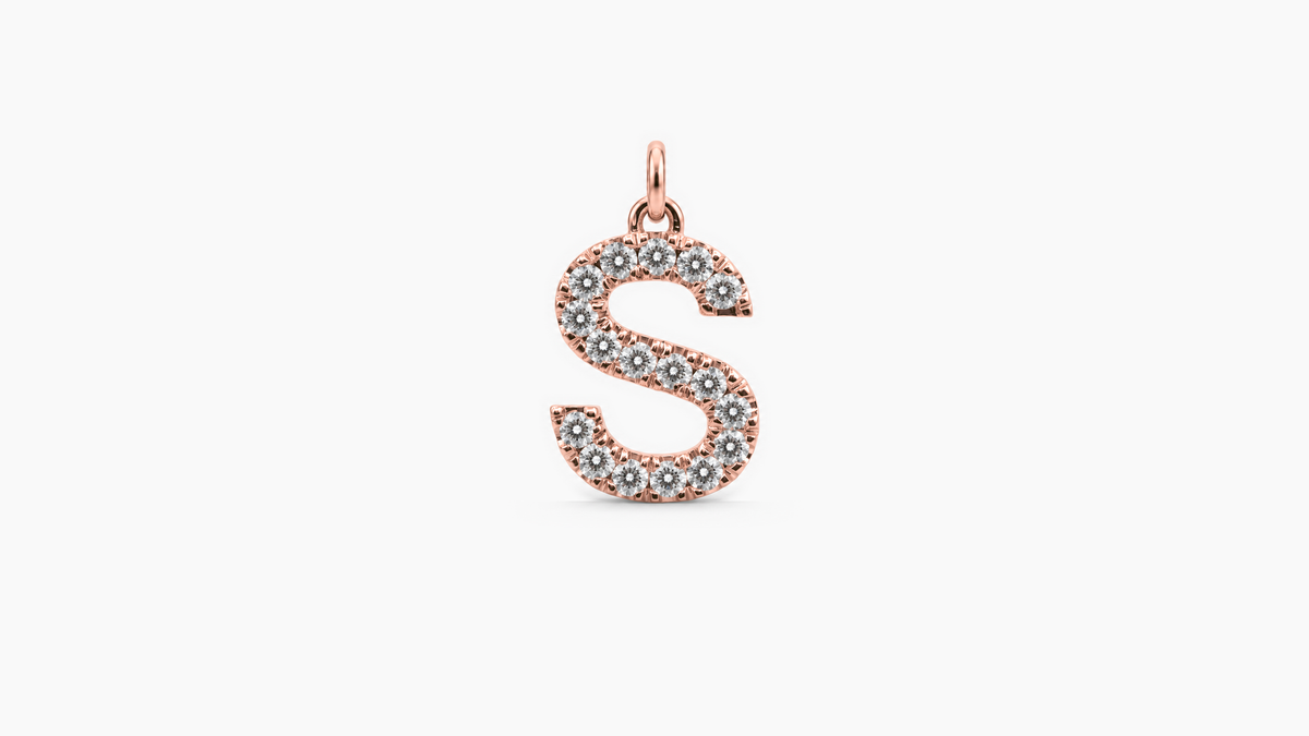 Large Diamond Initial Pendant — S — Rose Gold