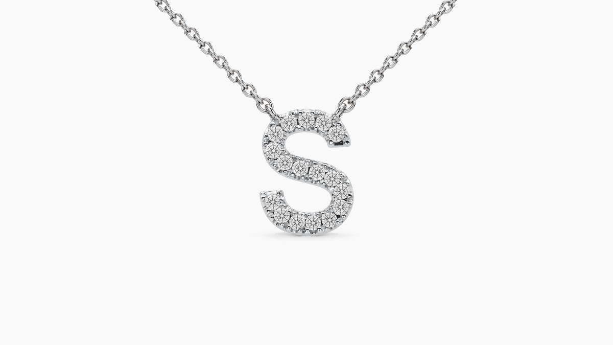 Large Diamond Initial with Chain — S — White Gold