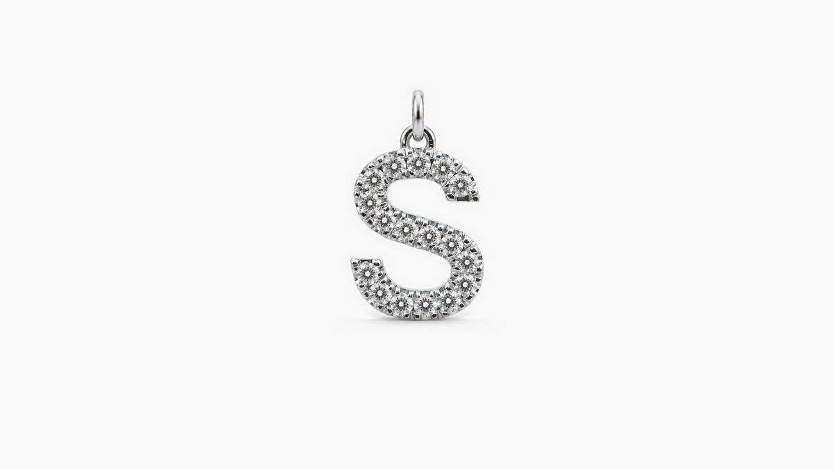 Large Diamond Initial Pendant — S — White Gold