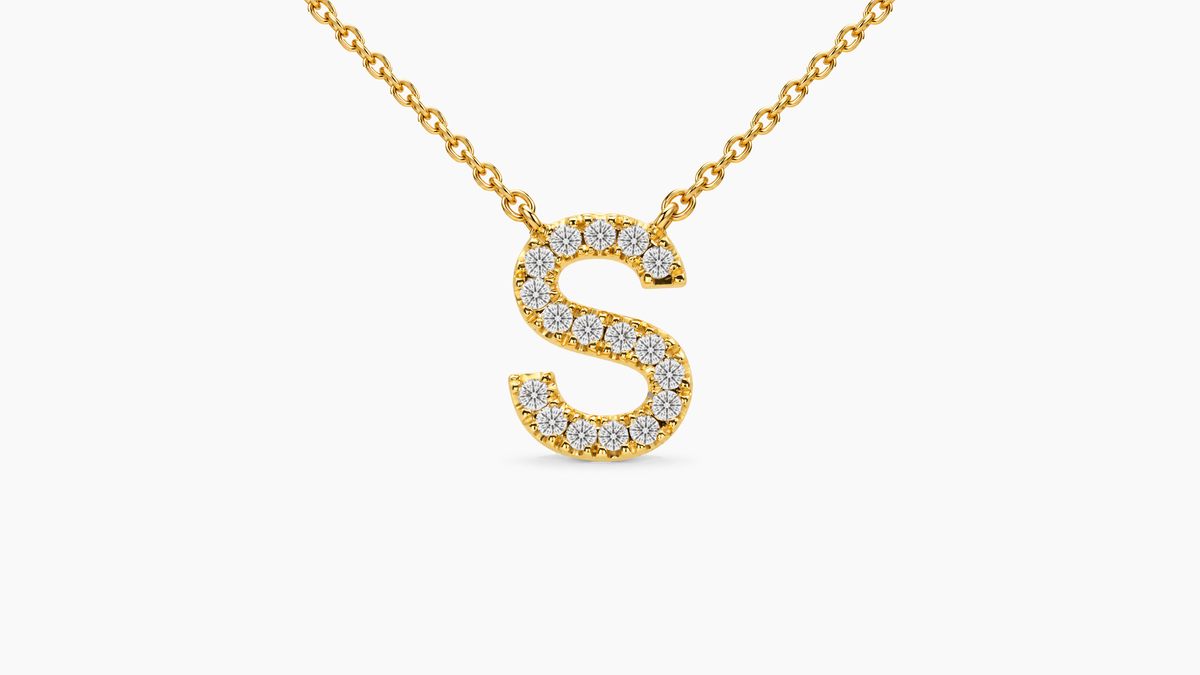 Large Diamond Initial with Chain — S — Yellow Gold