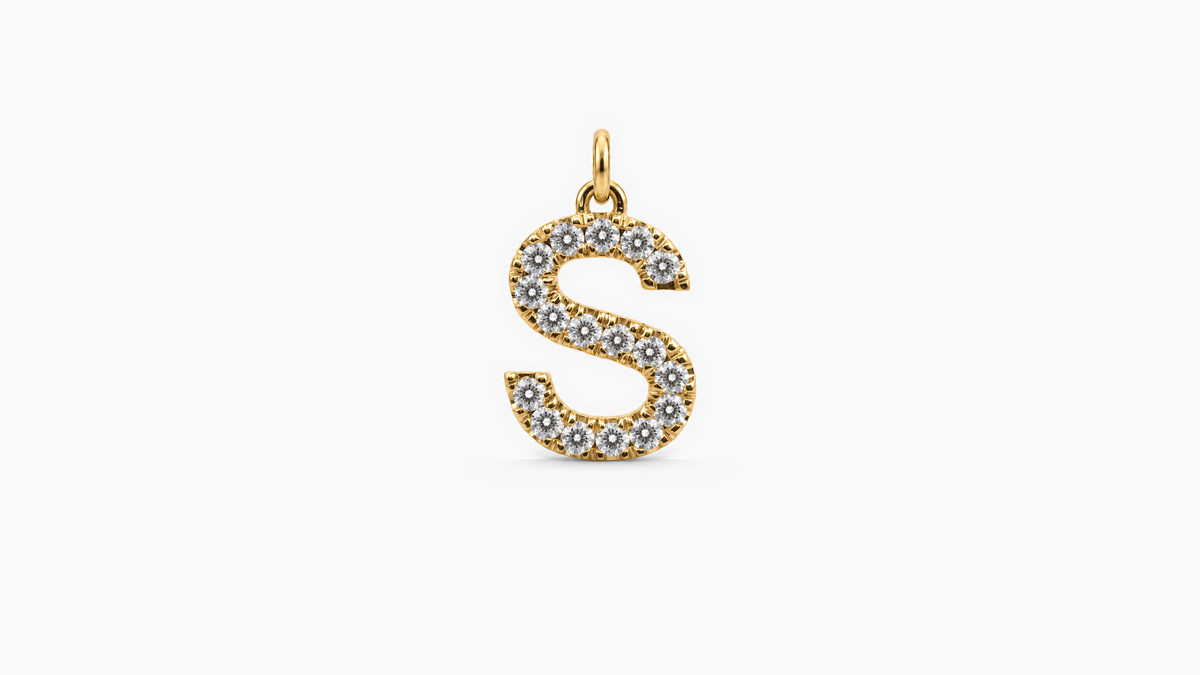 Large Diamond Initial Pendant — S — Yellow Gold