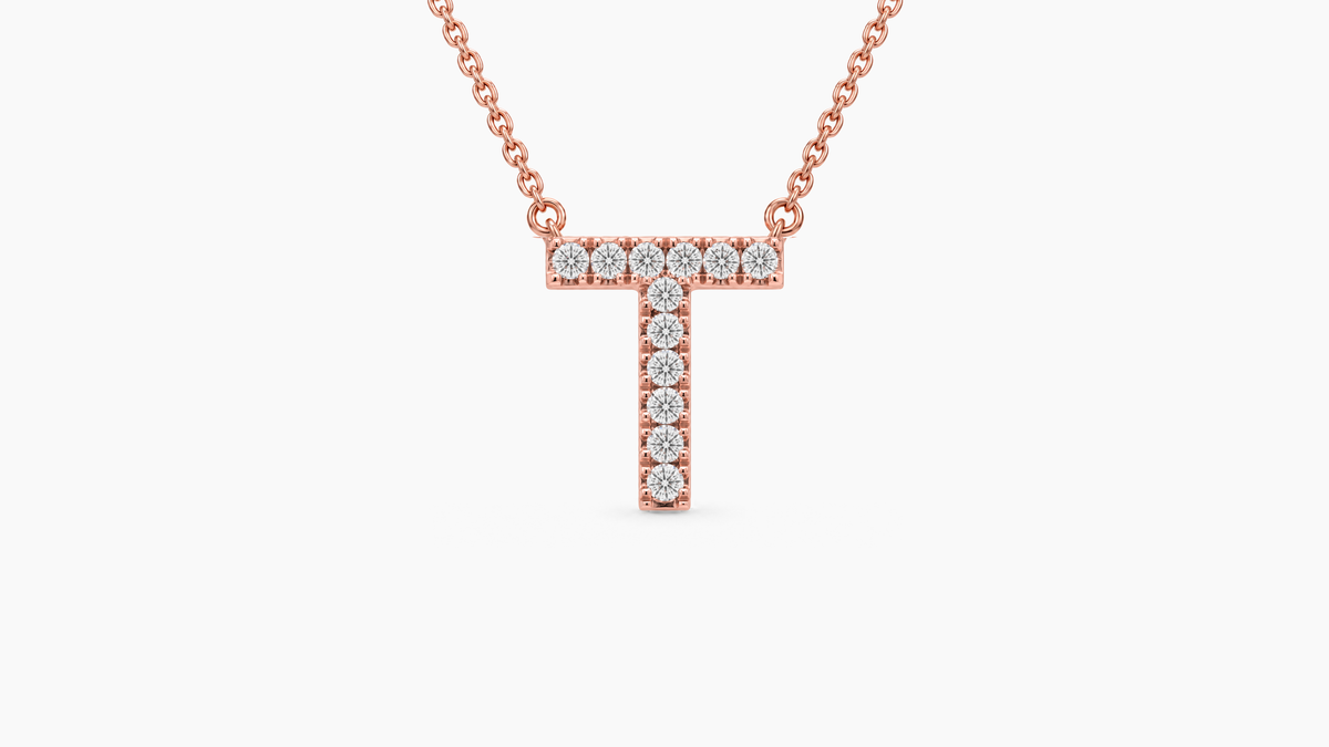 Large Diamond Initial with Chain — T — Rose Gold