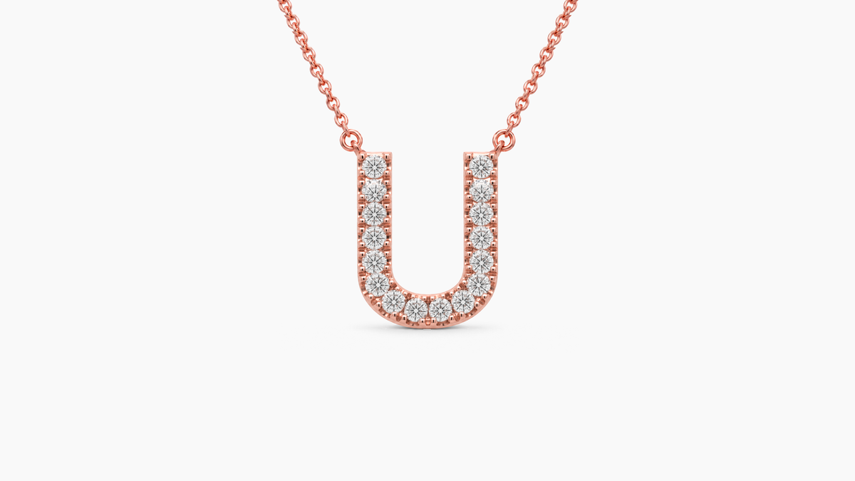 Large Diamond Initial with Chain — U — Rose Gold