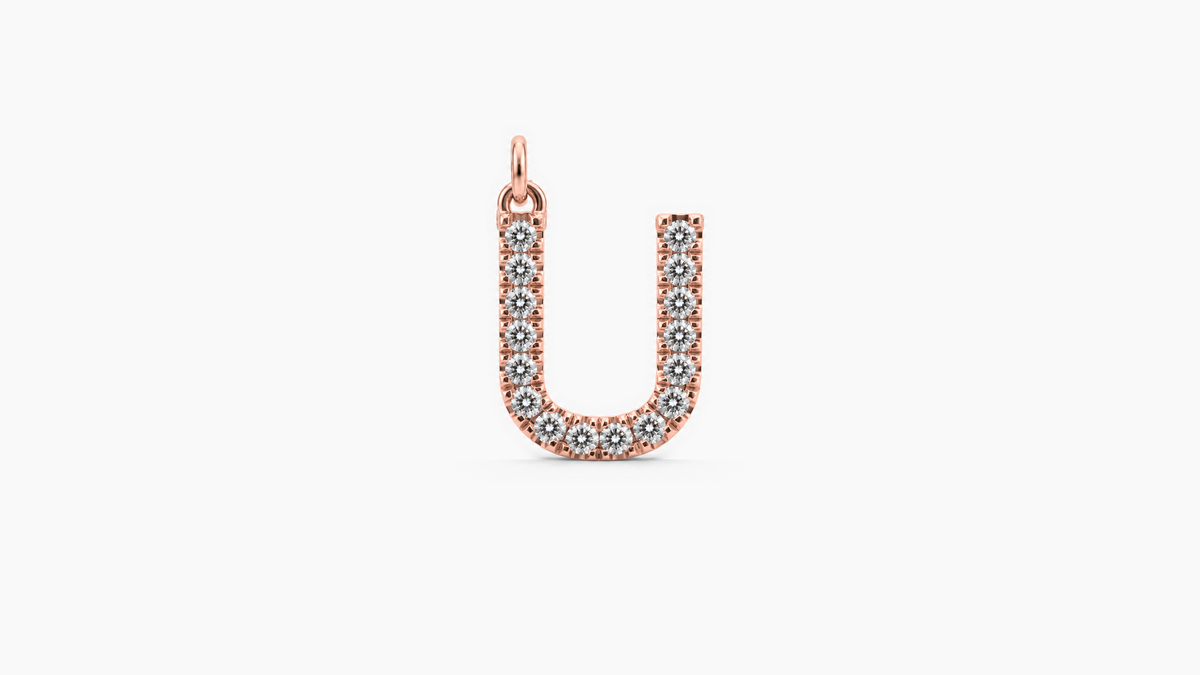 Large Diamond Initial Pendant — U — Rose Gold