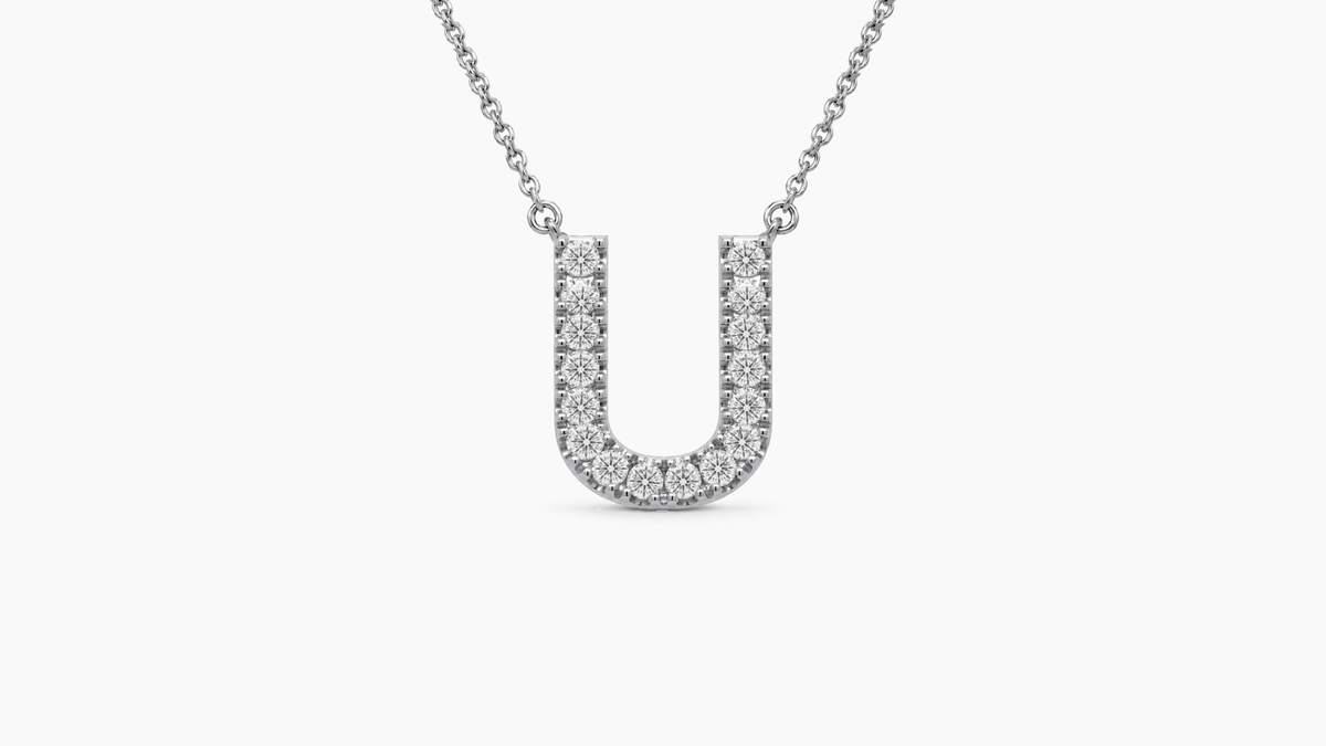 Large Diamond Initial with Chain — U — White Gold