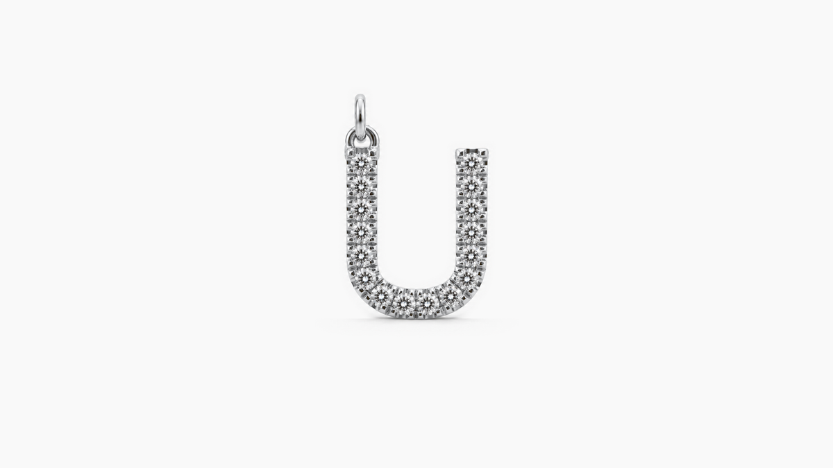 Large Diamond Initial Pendant — U — White Gold