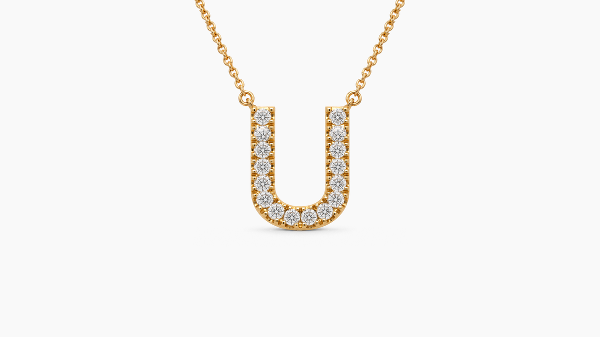 Large Diamond Initial with Chain — U — Yellow Gold