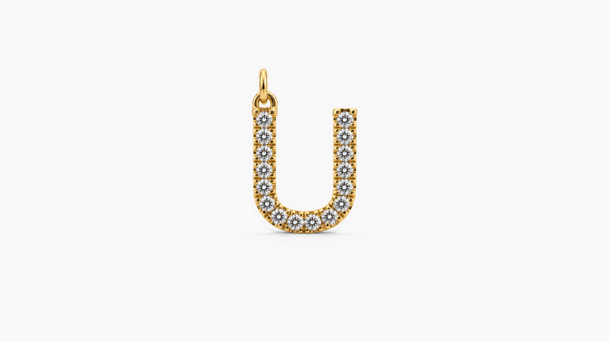 Large Diamond Initial Pendant — U — Yellow Gold