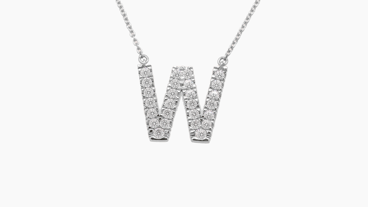 Large Diamond Initial with Chain — W — White Gold