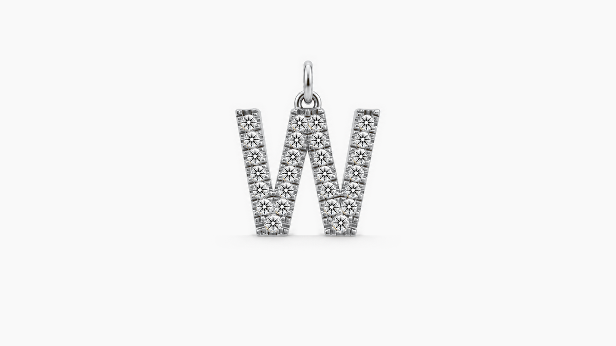 Large Diamond Initial Pendant — W — White Gold